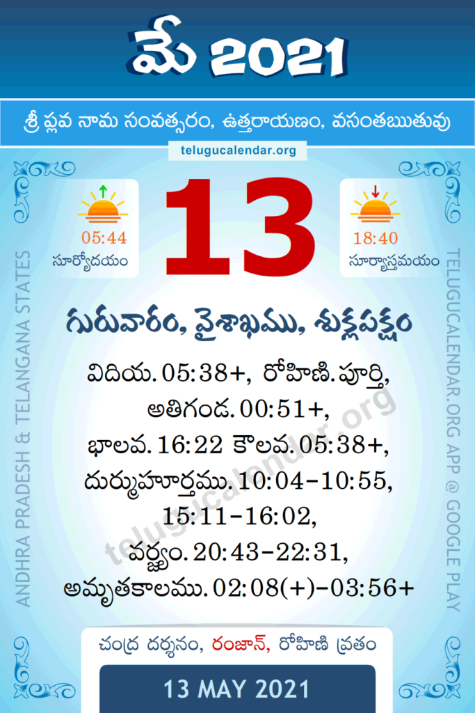 13 May 2021 Panchangam Calendar Daily In Telugu
