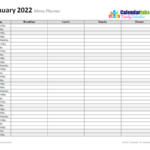 2022 Monthly Menu Planner Free Printable Templates