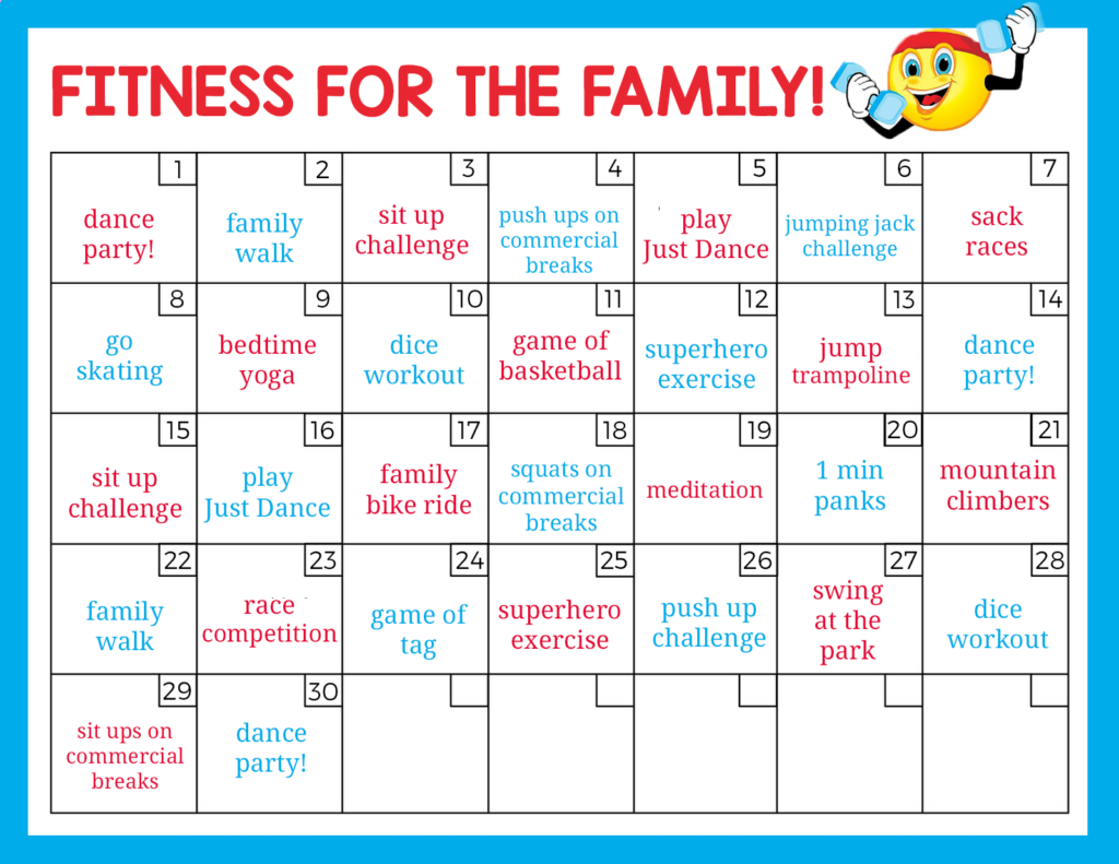 30 Day Family Fitness Challenge Family Fitness Challenge Kids 