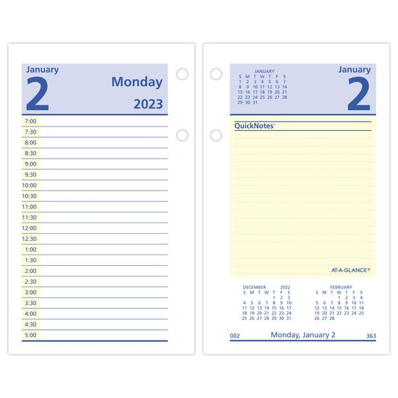 AT A GLANCE 2023 QuickNotes Daily Loose Leaf Desk Calendar Refill