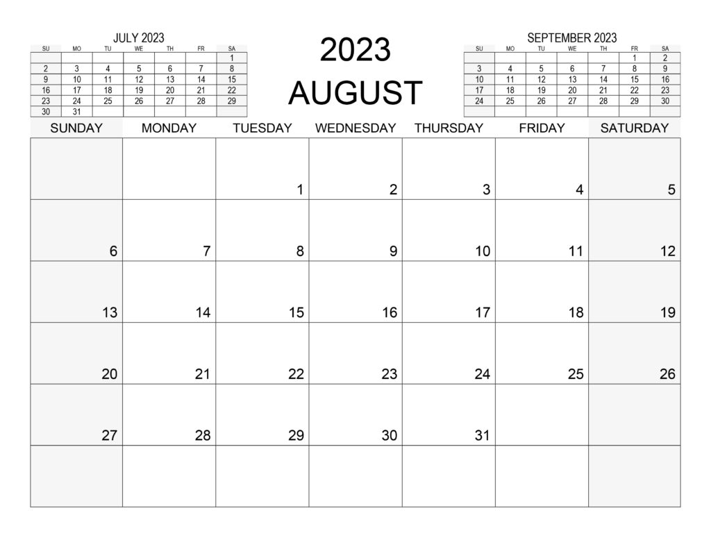 Calendar For August 2023 Free calendar su