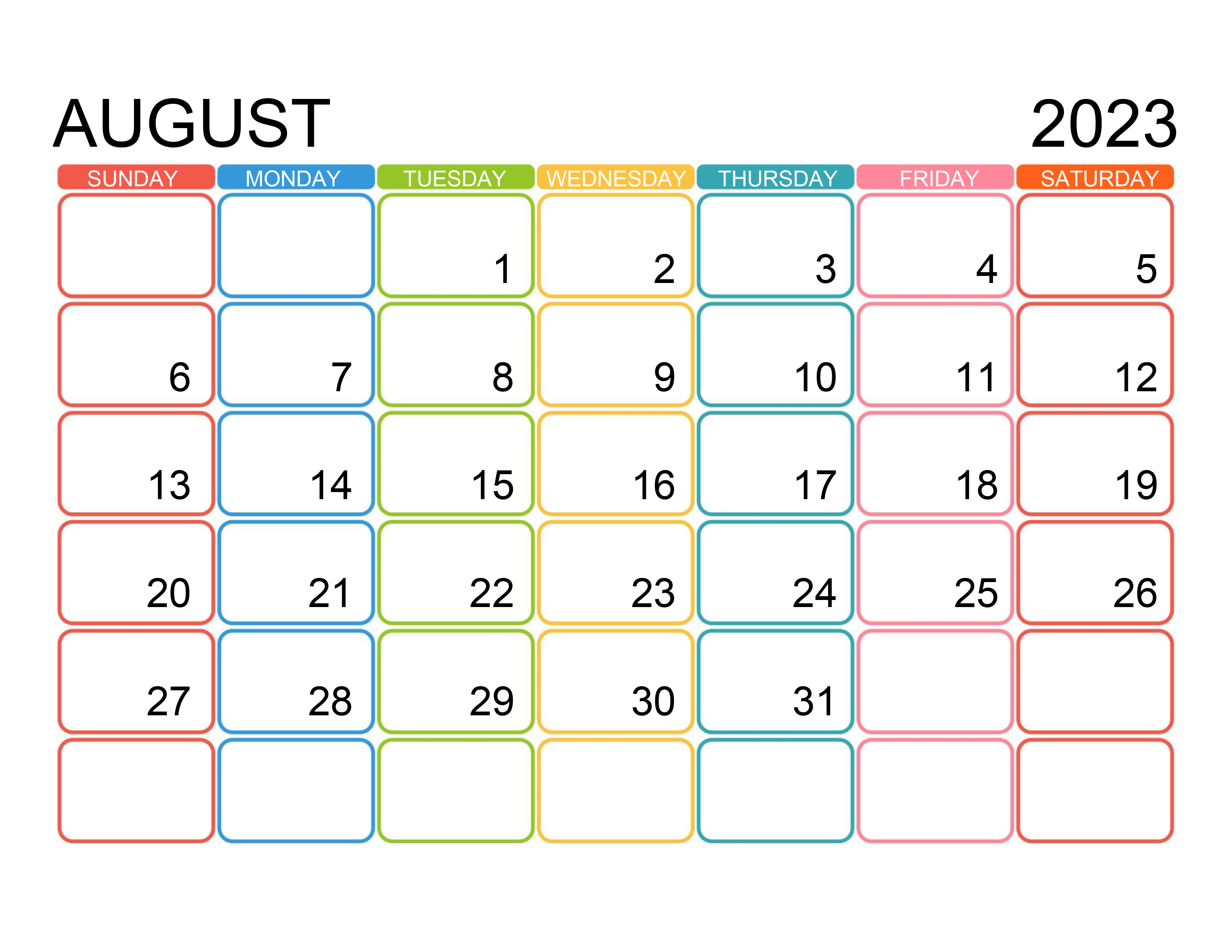 Calendar For August 2023 Free calendar su