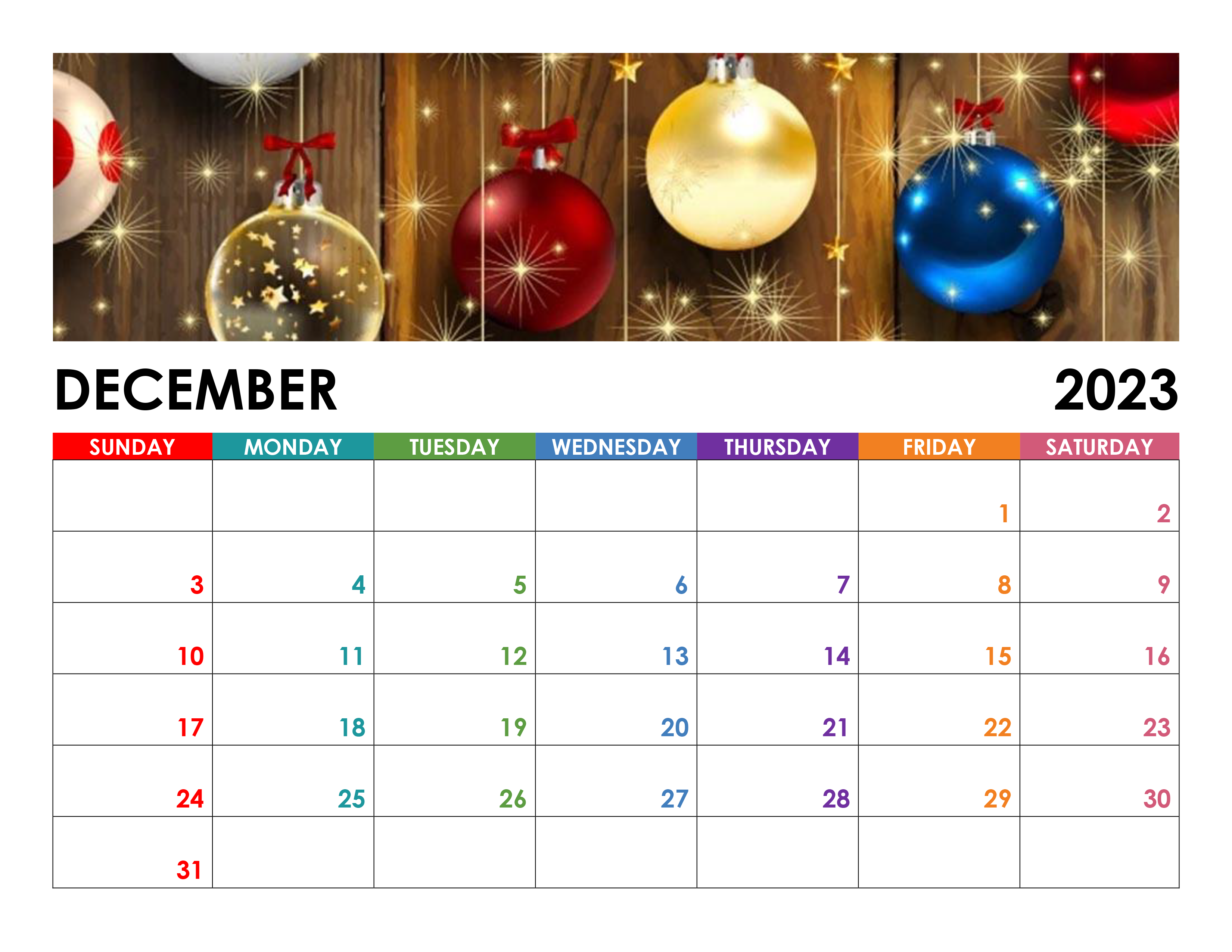 Calendar For December 2023 Free calendar su