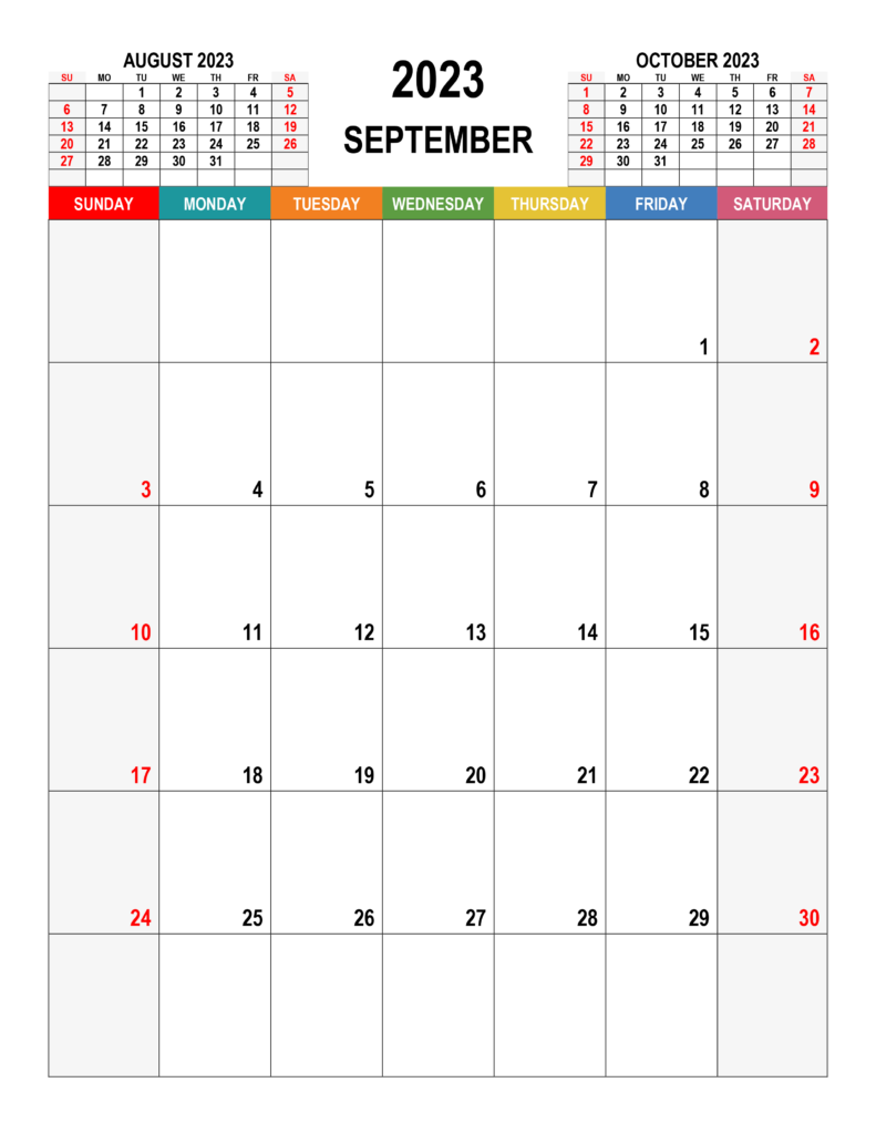 Calendar For September 2023 Free calendar su