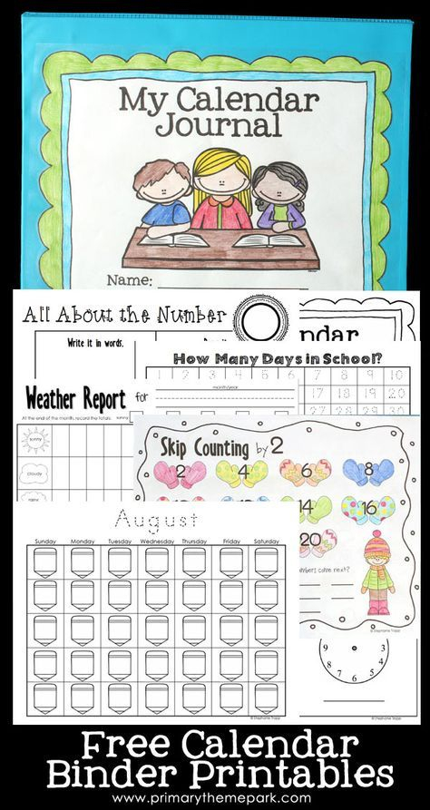 Calendar Notebook Binder Printables Kids Calendar Kindergarten