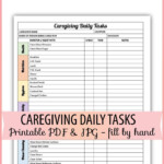 Care Giving Caregiver Daily Tasks Form Printable PDF JPG Etsy