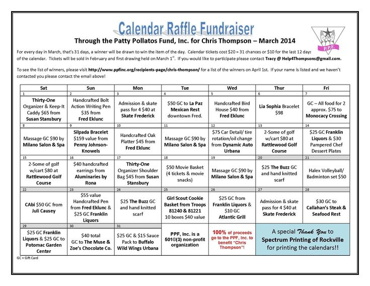 Cash Calendar Raffle Template Fundraising Calendar Calendar Raffle