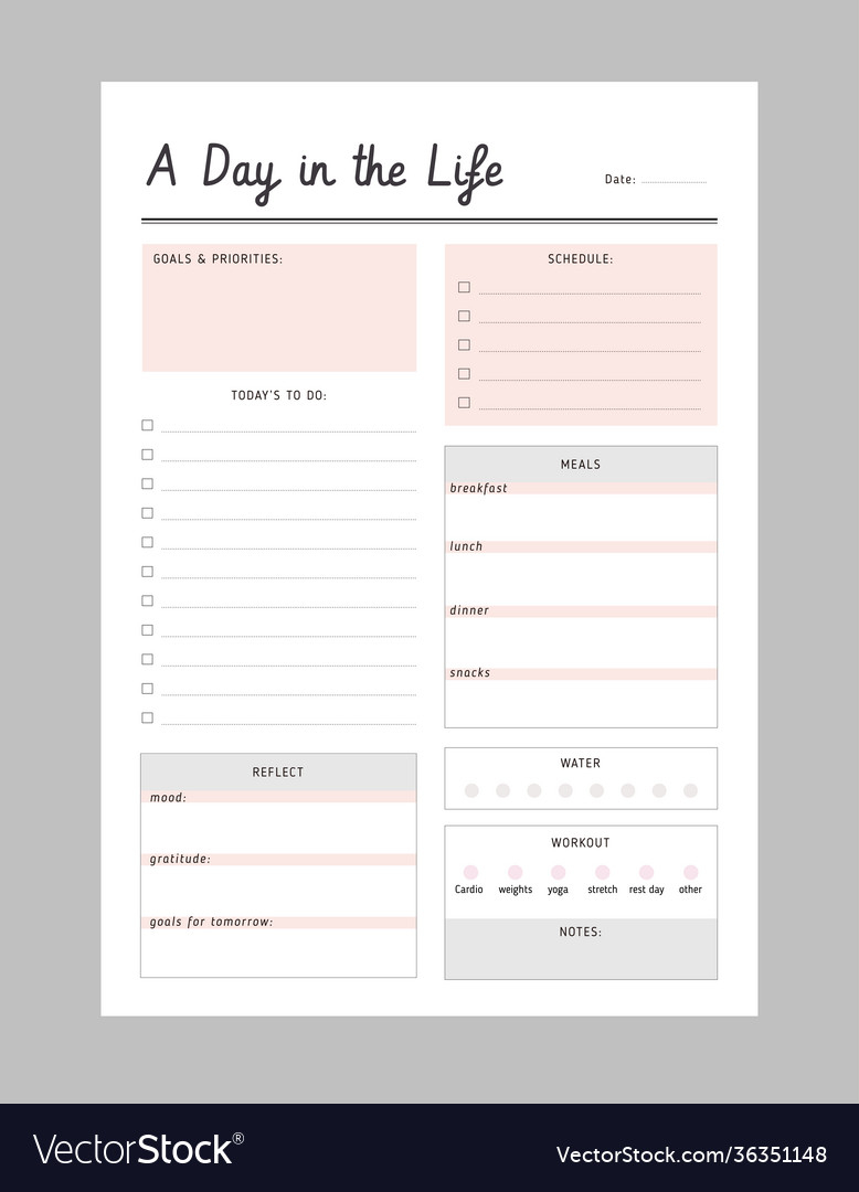 Daily Planner Printable Template Royalty Free Vector Image