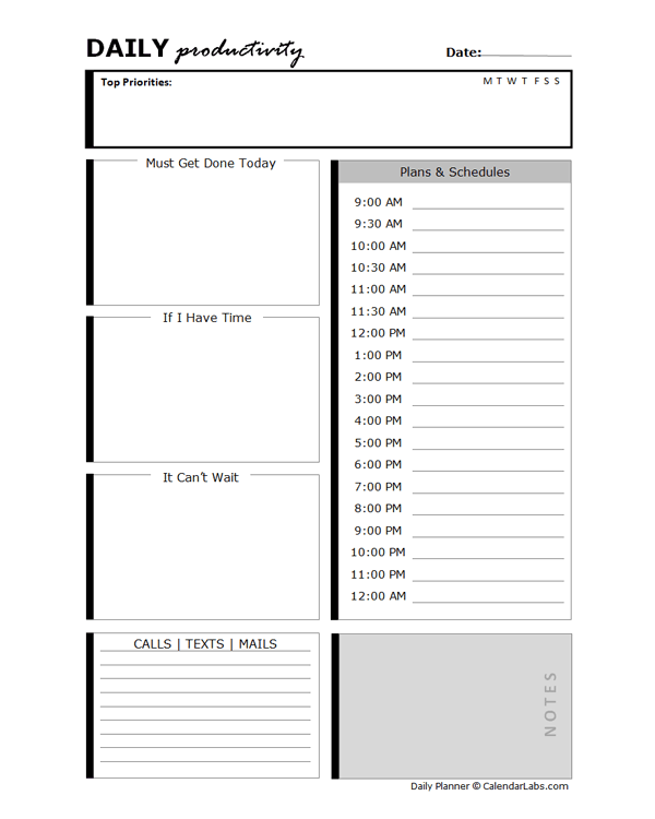 Daily Productivity Template Free Printable Templates