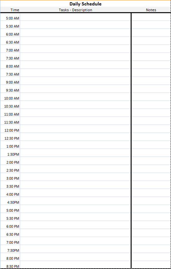 Daily Schedule Template Microsoft Excel Spreadsheet For Editing