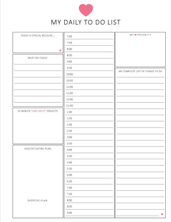 Daily To Do List HOURLY Format 8 5 X 11 Printable Planner Daily 