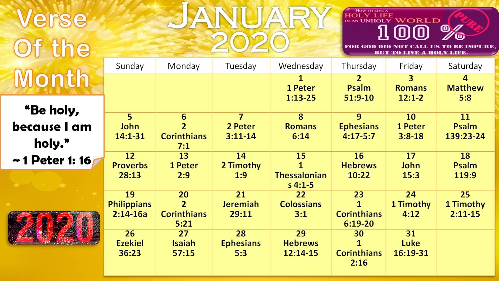Daily Verses Calendar January 2020 Printable Version