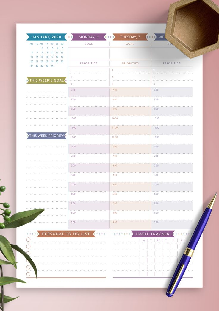 Dated Weekly Planner In Casual Style With Hourly Schedule And Monthly