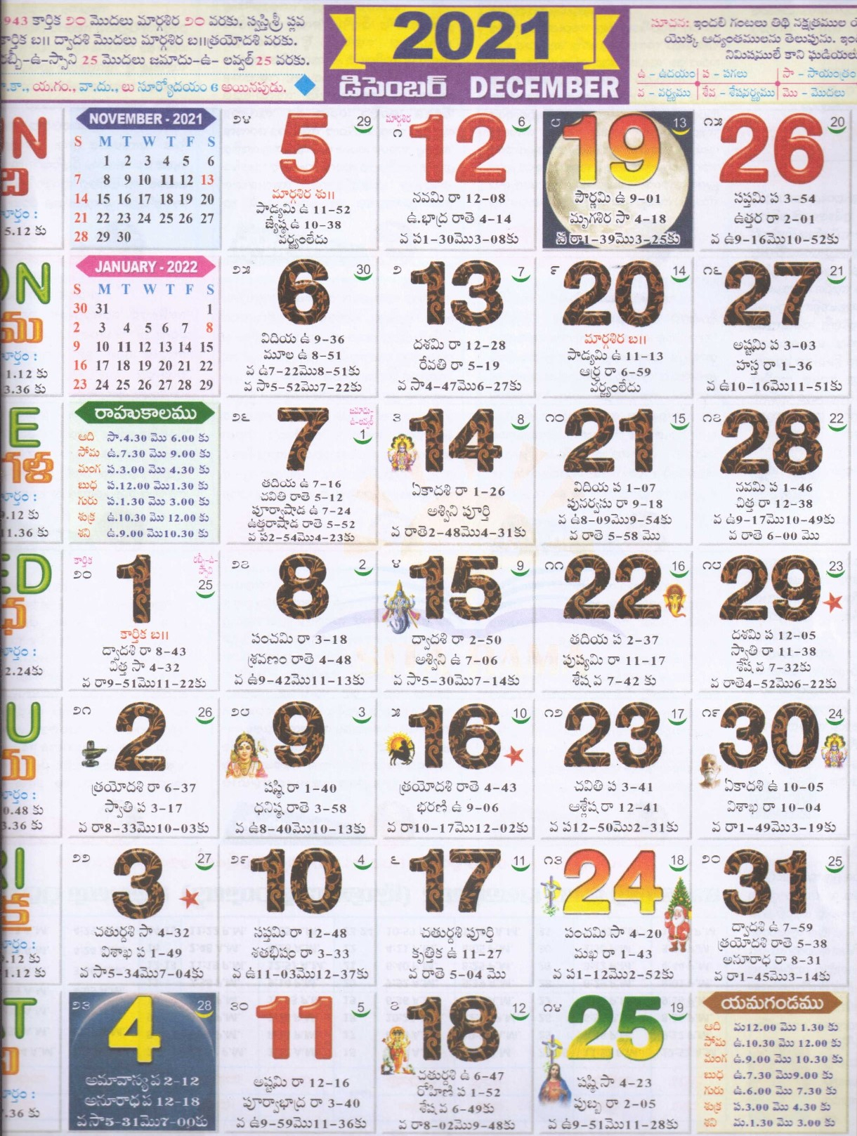 December 2021 Telugu Monthly Calendar December Year 2022 2023