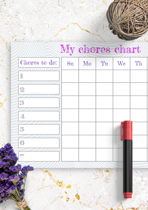 Download Printable Simple Monthly Chore Chart Template PDF