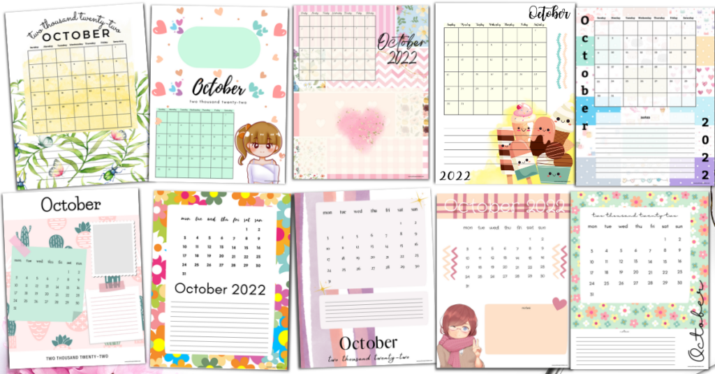 Free October 2022 Calendar Just Love Printables