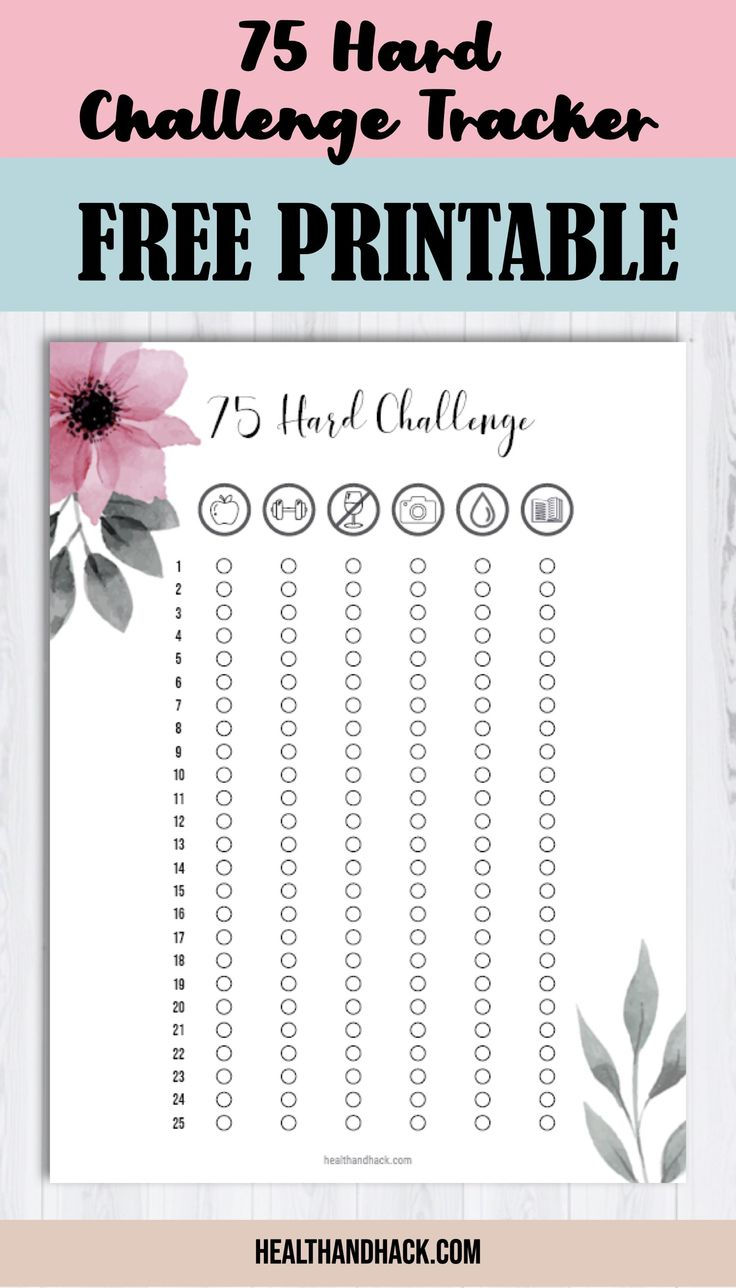 FREE PRINTABLE 75 Day Hard Challenge Tracker Fitness Planner