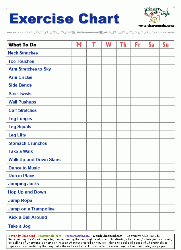 Free Printable Exercise Time Tv Time Chart