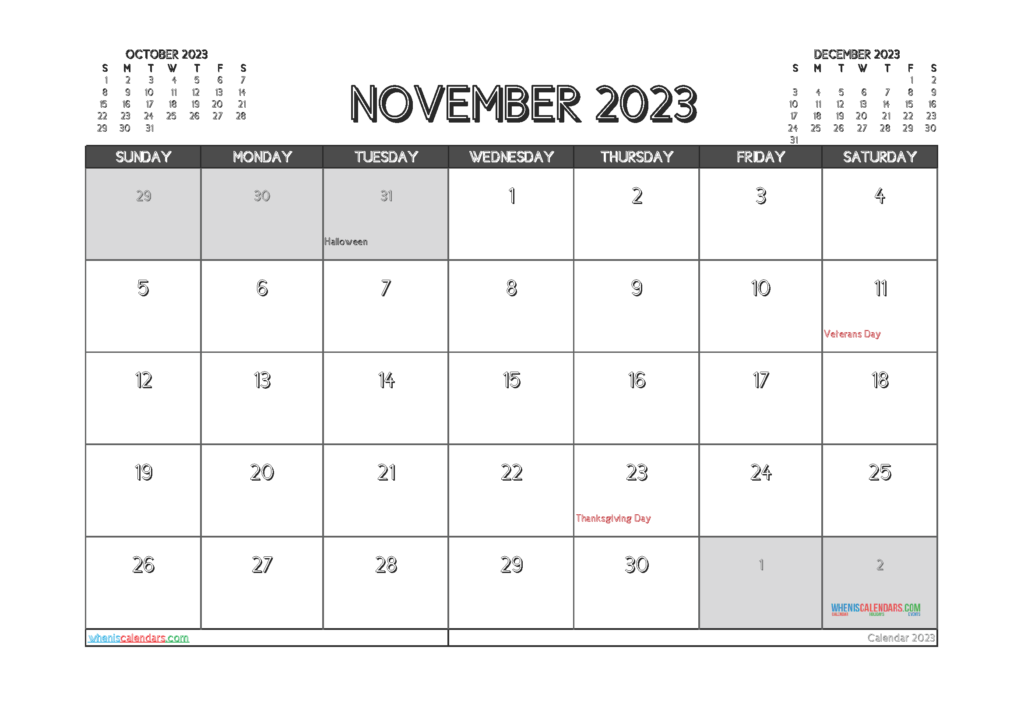 Free Printable November 2023 Calendar 12 Templates