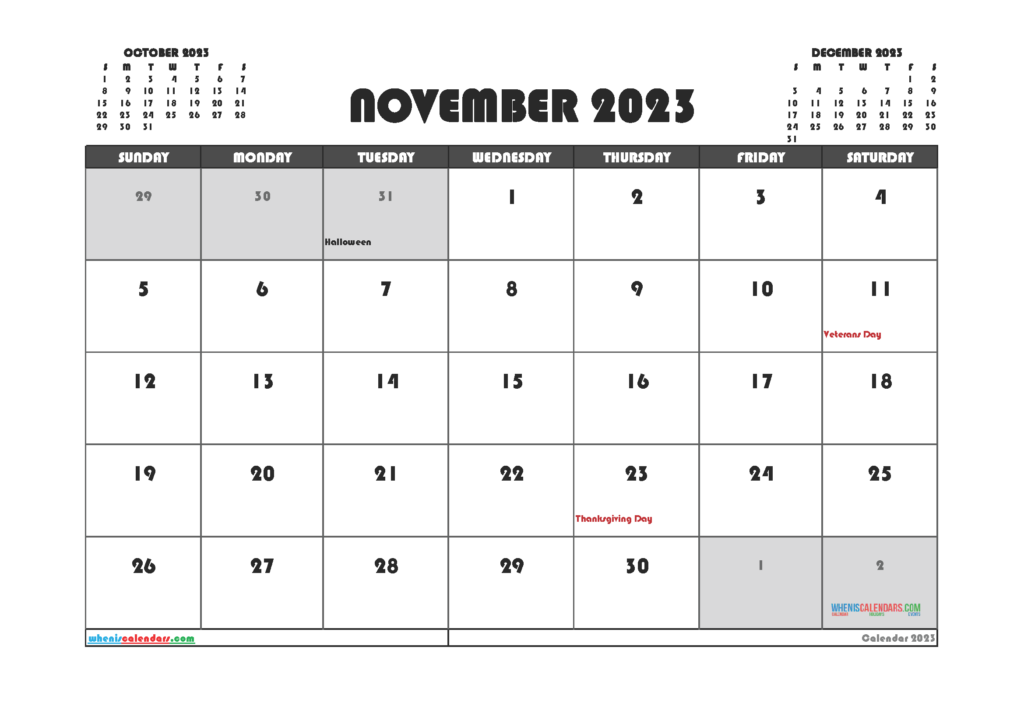 Free Printable November 2023 Calendar 12 Templates