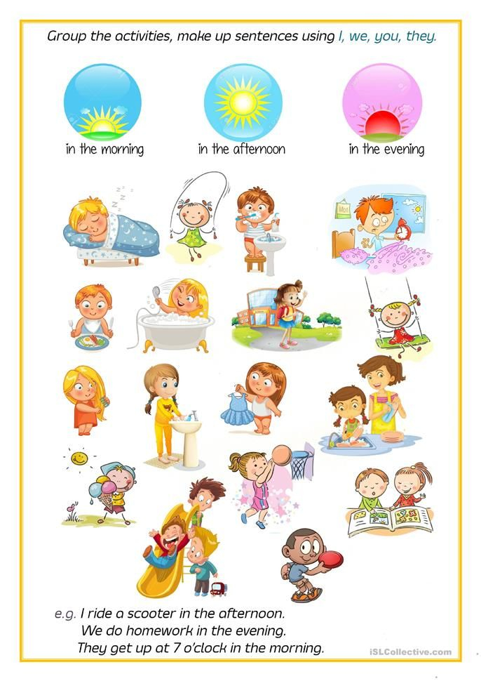 Free Time Activities Daily Routines Parts Of The Day Worksheet Free 