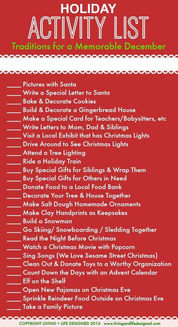 Holiday Activities List For The Month Of December Leading Up To Christmas