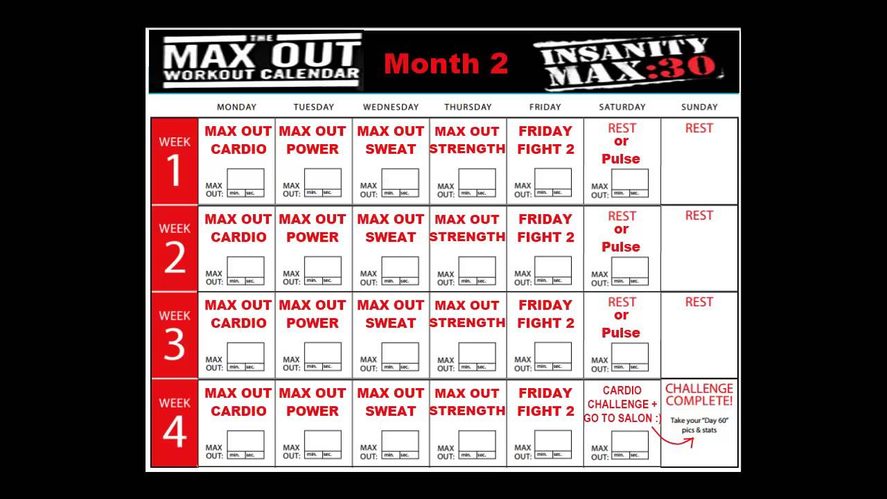 Insanity MAX 30 Calendar Month 2 YouTube