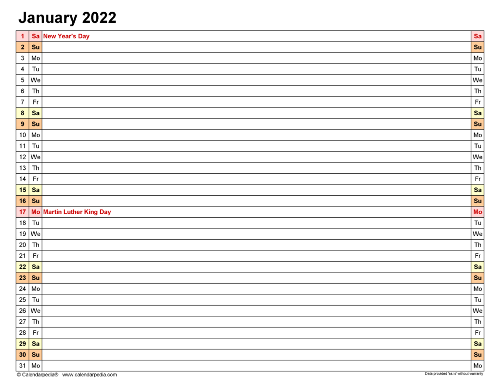 January 2022 Calendar Templates For Word Excel And PDF