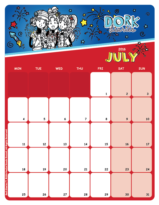 July Calendar Happy 4th Of July Dork Diaries