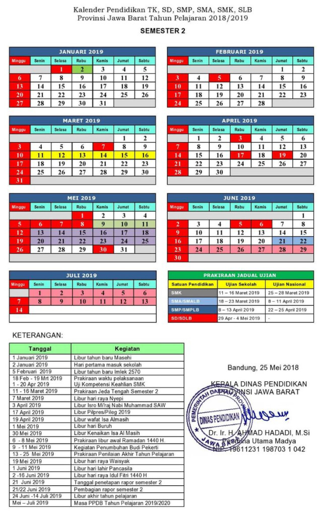 Kalender Pendidikan Prov Jawa Barat 2018 2019 Pendidikan Kalender 