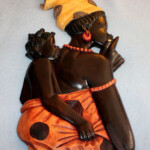Large African Wall Sculpture Mahogany Wood Carving Woman Child Tribal