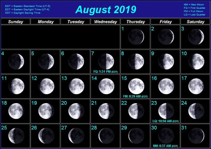 Moon Calendar August 2019 Lunar Phases Moon Phase Calendar Moon