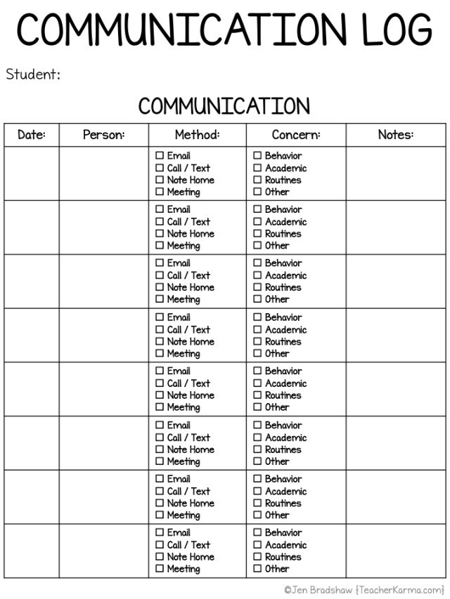 Parent Communication Logs FREE Classroom Management Forms Teacher 