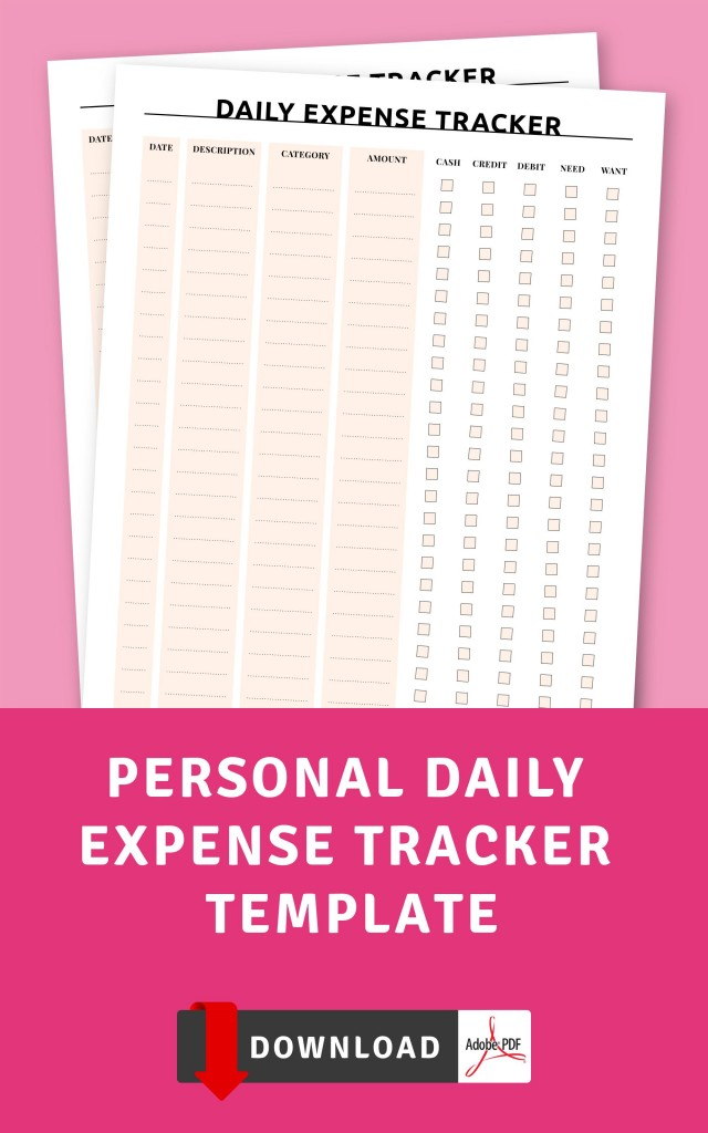 Personal Daily Expense Tracker Template Printable PDF
