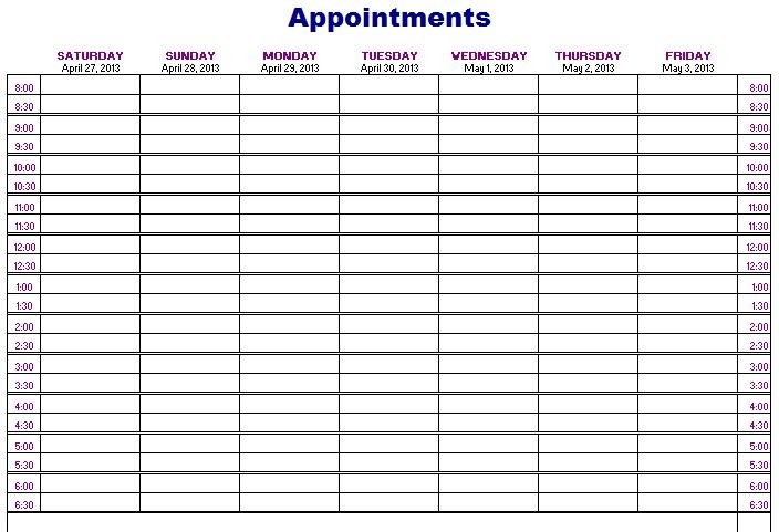 Printable Appointment Calendar Appointment Calendar Schedule