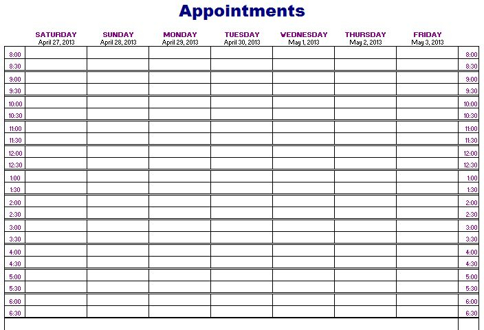 Printable Appointment Calendar Appointment Calendar Schedule 
