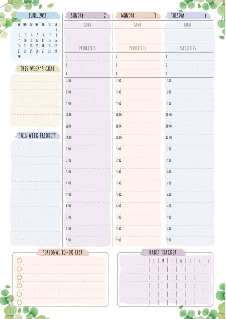 Printable Dated Weekly Planner Floral Style PDF Download Rencana 