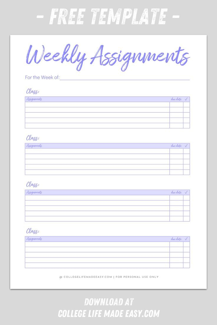 Printable Homework Planner Template For College Students Homework