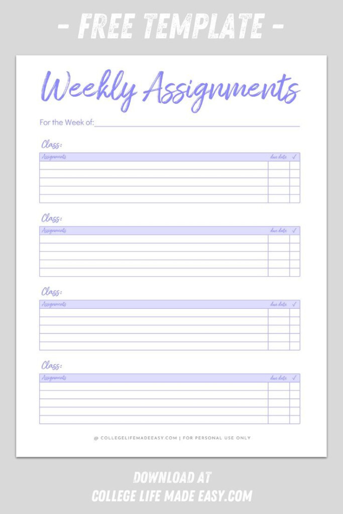 Printable Homework Planner Template For College Students Homework 