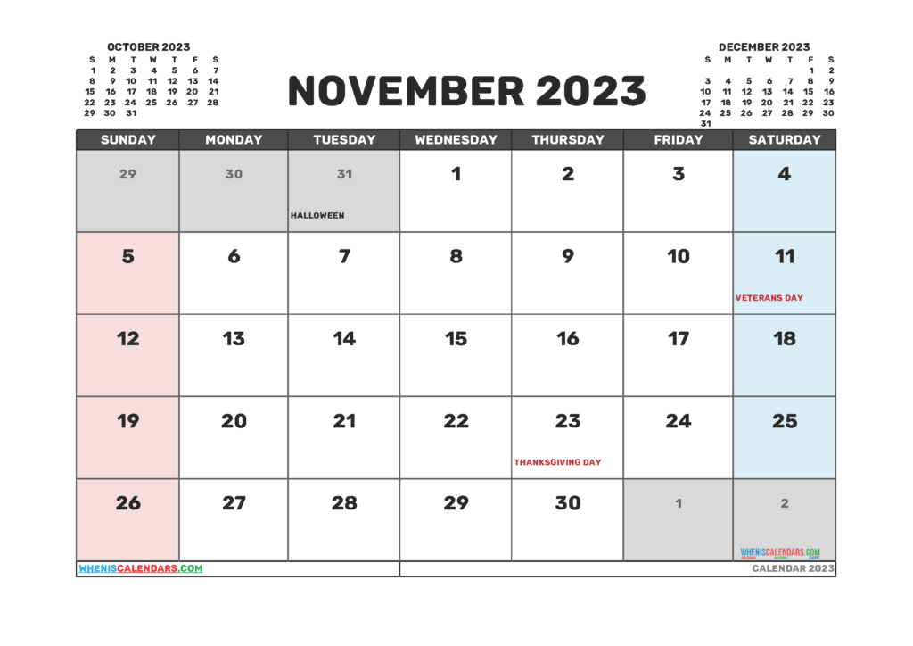 Printable November 2023 Calendar Free 12 Templates