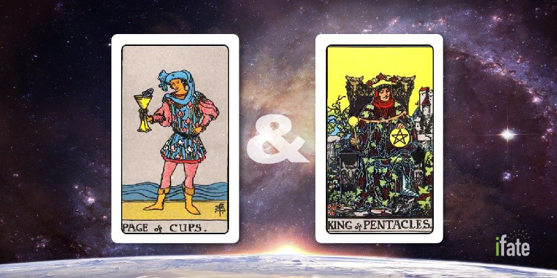 The Page Of Cups And The King Of Pentacles Tarot Cards Together