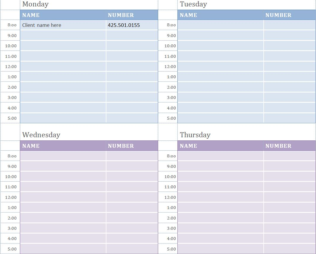 Weekly Appointment Calendar Weekly Appointment Calendar Template