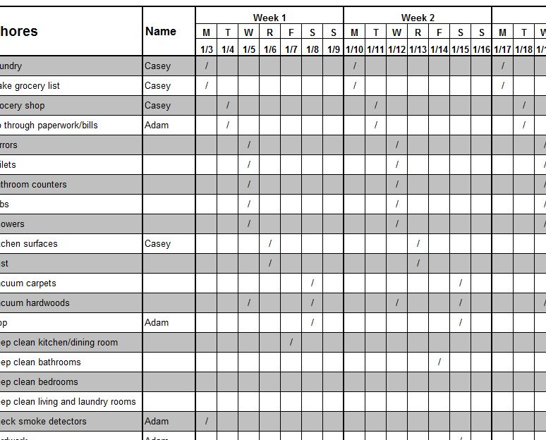 Weekly Cleaning Schedule My Excel Templates