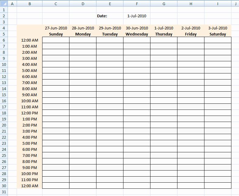 Weekly Hourly Schedule Template New Free Printable Blank Charts In 2020 