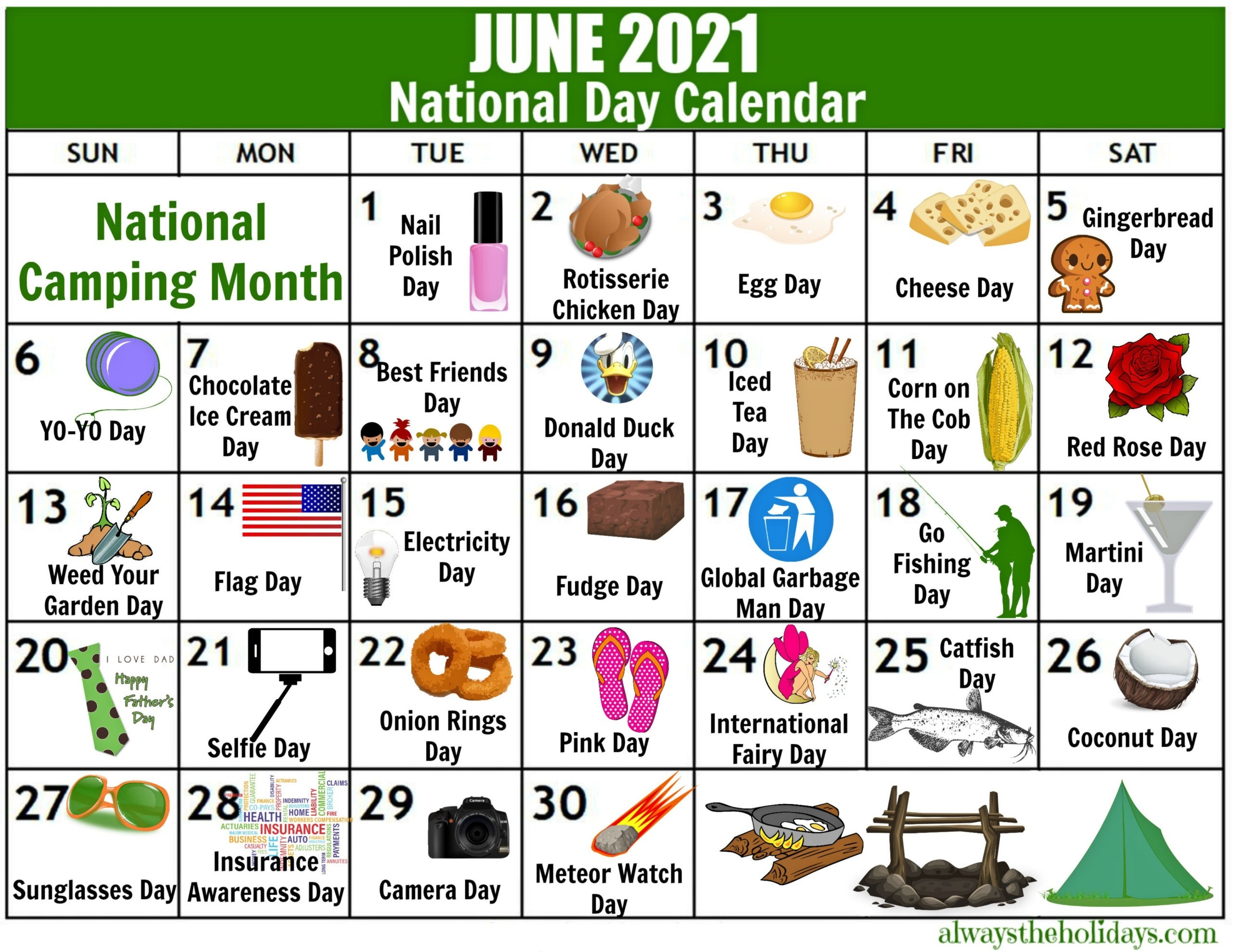 2021 National Food Holidays Printable Calendar Template Printable