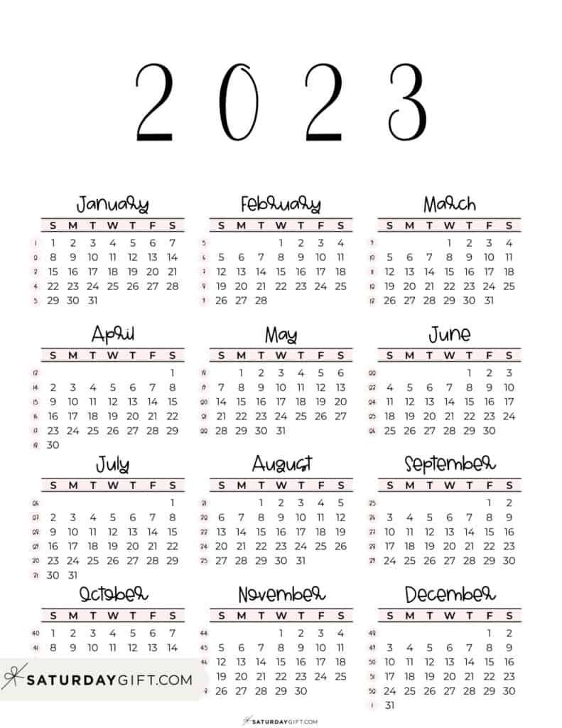 2023 Calendar Printable Cute Free 2023 Yearly Calendar Templates In 