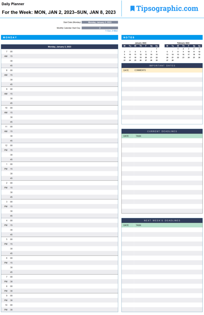 2023 Daily Planner Calendar Template Free Printable Templates 