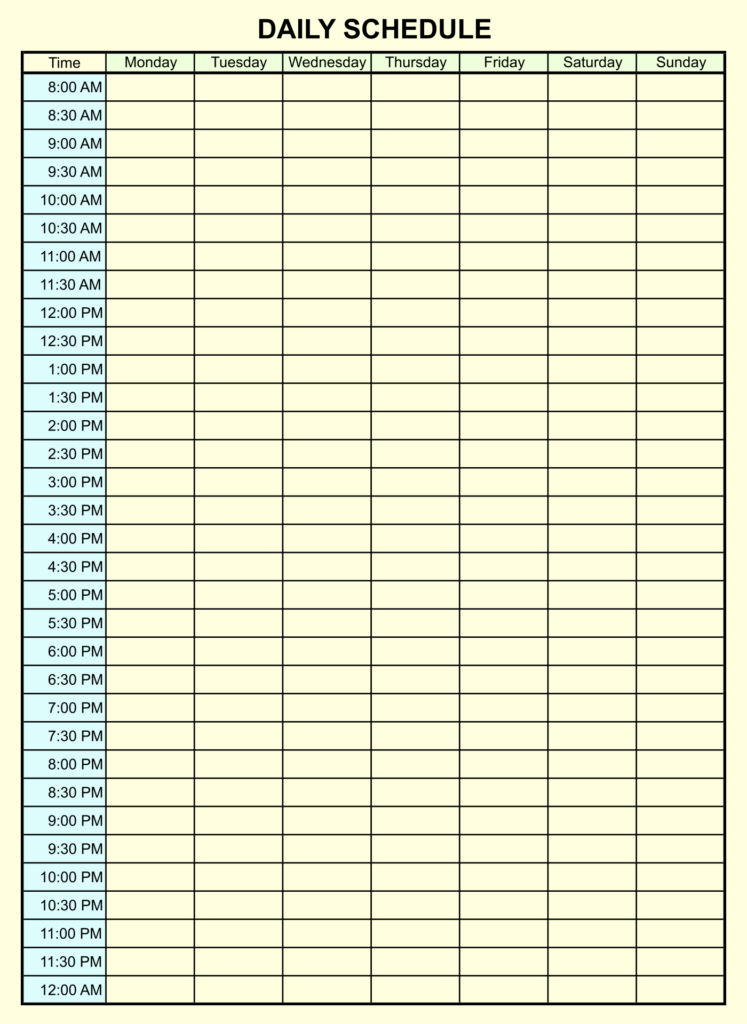 24 Hour Daily Schedule Template Schedule Template Daily Schedule 