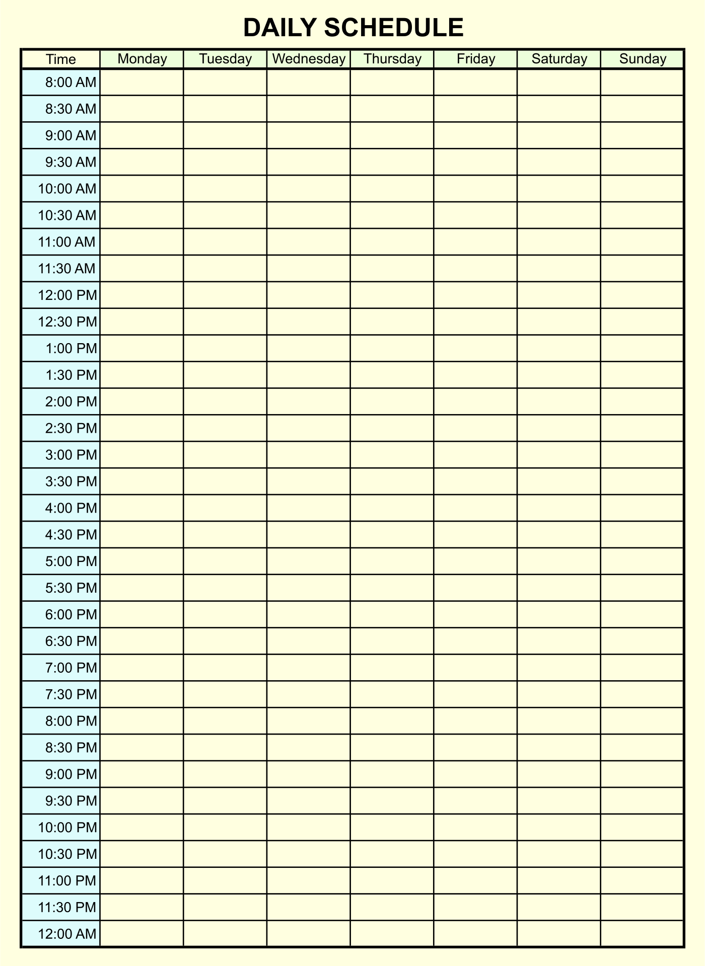 24 Hour Daily Schedule Template Schedule Template Daily Schedule