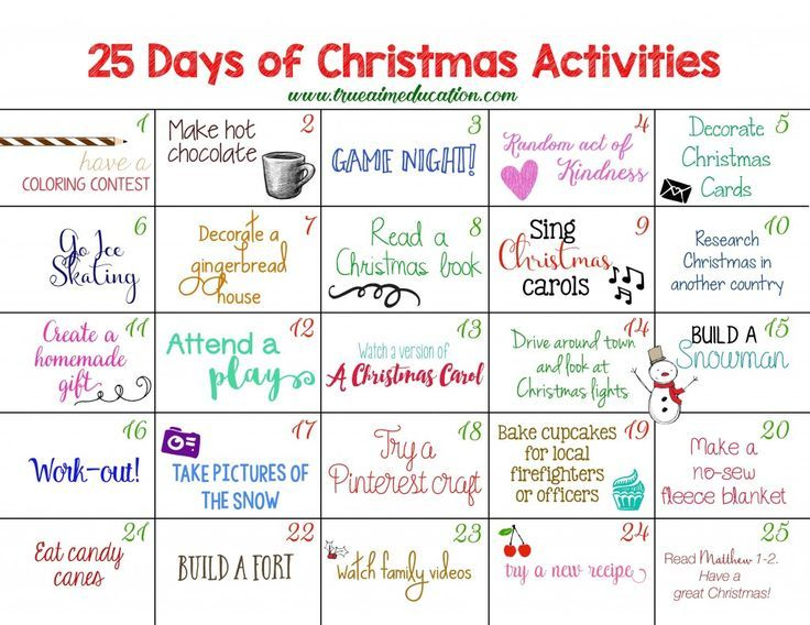 25 Days Of Christmas Activities FREE Printable Advent Calendar 